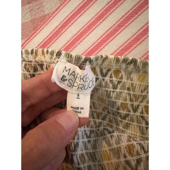 Market & Spruce Green and Yellow Smocked Geometric Dress Size S - Picture 7 of 8